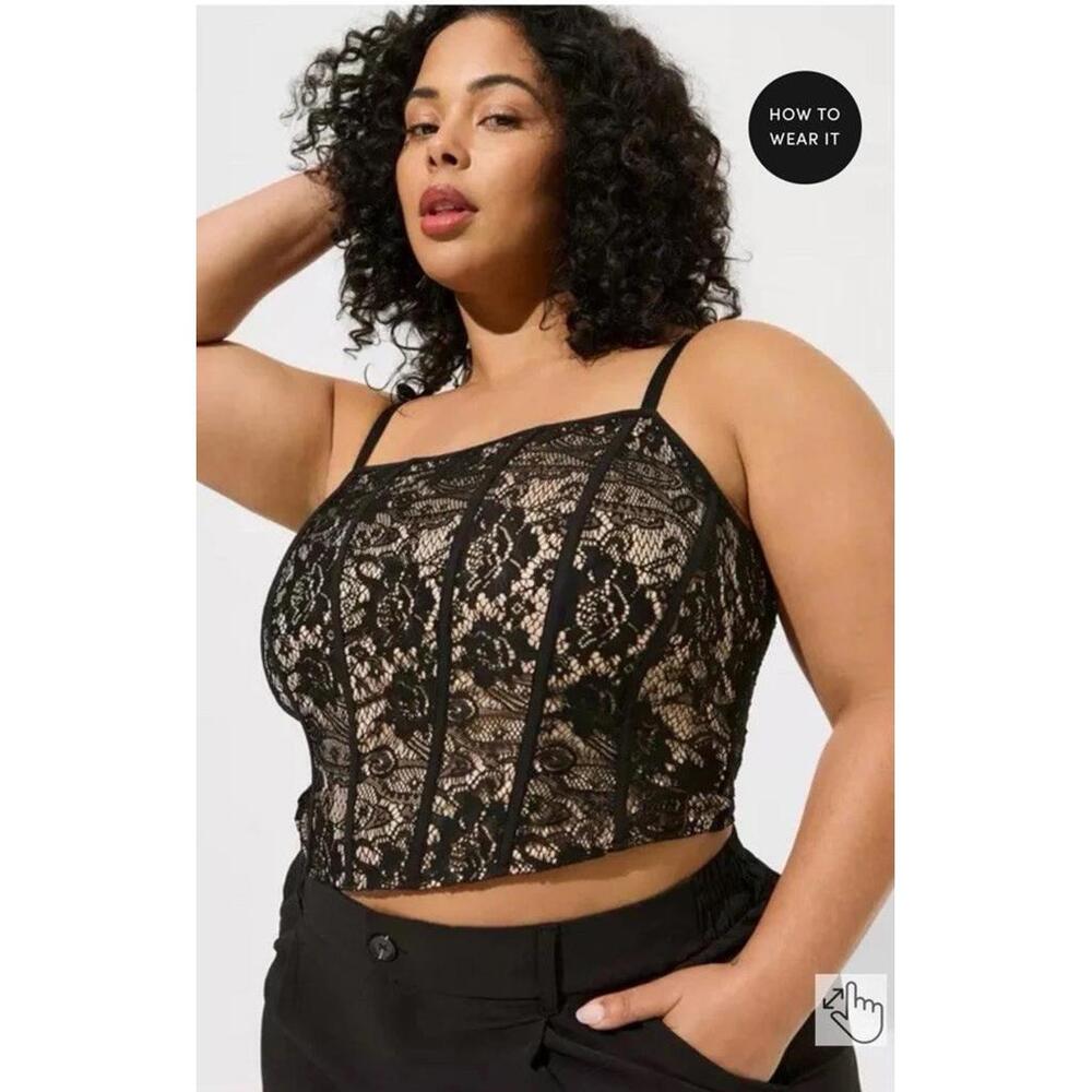 Torrid Womens Plus Lace Crop Corset Size 5X Black Boning Lined Lightly Used